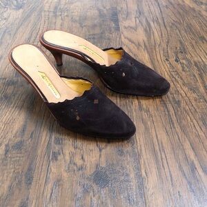 Lisa Nading • brown suede mules heels slides designer NYC Coclico